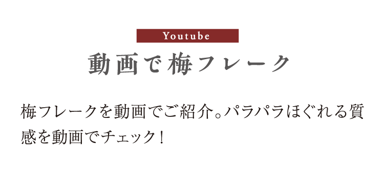 youtube 動画で梅フレーク　梅フレークを動画でご紹介。パラパラほぐれる質感を動画でチェック！