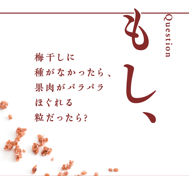 Question もし、梅干しに種がなかったら、果肉がパラパラほぐれる粒だったら？